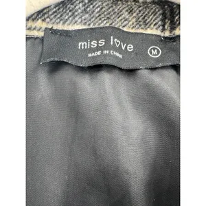Miss Love Plaid Shacket Women M Black Cream Tan Oversized Wool Blend Long Jacket thumbnail 6