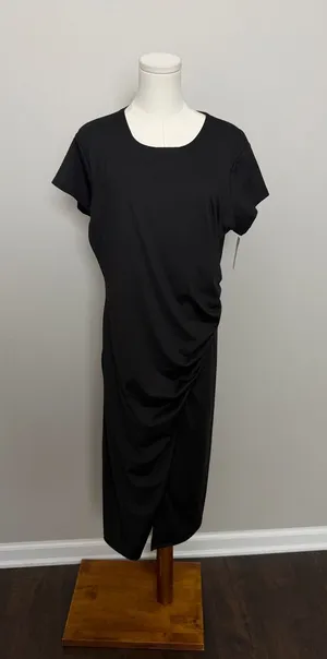 Nine West Little Black Dress Midi Bodycon Ruched Stretchy Lined Party Cocktail thumbnail 1