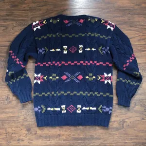 vintage • handknit sweater pullover chunky oversized navy blue 1990s cable knit thumbnail 9