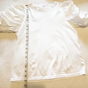 FRAME Ruched Tie‎ Sleeve Organic Cotton T-Shirt Blanc size Small thumbnail 8