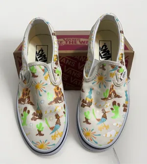 Vans Classic Slip On Shoes Womens 6.5 Get Outdoors Marshmallow Canvas Roadrunner thumbnail 1