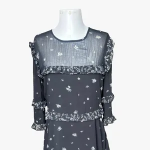 Abercrombie & Fitch Ditsy Floral Ruffle Chiffon Mini Dress Sheer Sleeves Boho L thumbnail 2