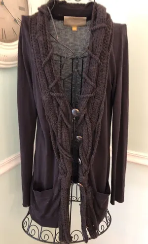 Leifsdottir Anthropologie Brown Wool Braided Knit Cardigan Sweater Size Small thumbnail 1