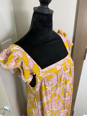 Knox Rose Square Neck Flutter Cap Sleeve Maxi‎ Dress Yellow Pink Floral Tropical thumbnail 5