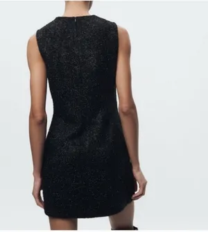 New Zara Elegant Vintage Look Black Sleeveless Fuzzy Dress thumbnail 2
