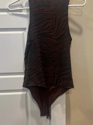 Women's Burgundy Zebra Print Sleeveless Bodysuit thumbnail 4