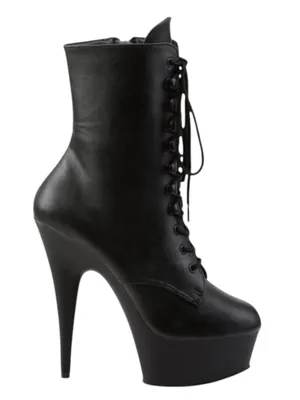 new Pleaser 𖤐 Delight 1020 Platform Stiletto Lace Up Boot 𖤐 Black Faux Leather thumbnail 3