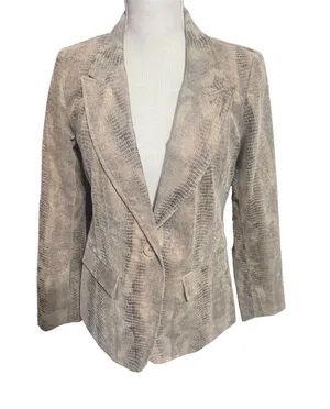 Focus Lifestyle Beige Snakeskin Blazer suit jacket career office‎ sz 4 neutral thumbnail 1