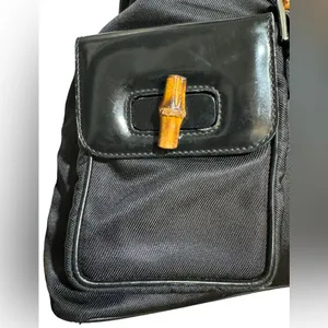 GUCCI Vintage Bamboo Patent Leather/Canvas Backpack Black with Dust Bag thumbnail 8
