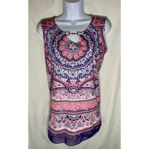EST. 1946 Women’s Paisley Mandala Tank Top - Size Large - Pink & Blue thumbnail 2