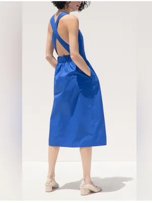 Everlane Clean Cotton Cross-Back Midi Dress Azure Blue Ooen-back Sundress 2 thumbnail 2