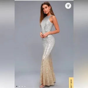 Lulus Infinite Dreams Ombre Sequin Trumpet Maxi Dress Gown Gold/Silver thumbnail 3