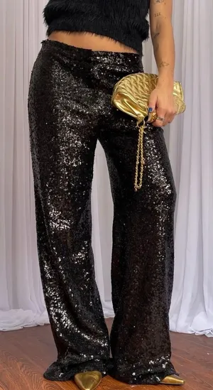 Black sequin pants Size 32 thumbnail 1
