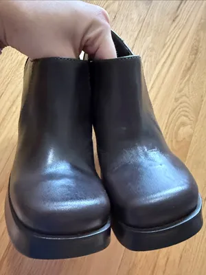 Steve Madden Brown Leather Chunky Square Toe Heeled Booties Sz 6.5 thumbnail 3