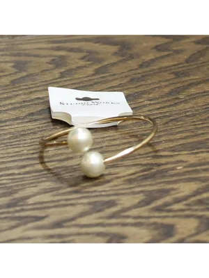 NWT Studio Works Pearl Pearl Open Cuff Bracelet Gold / White 3" thumbnail 2
