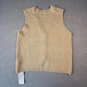 Womens Knit Vest Beige Tan V-Neck Button Scalloped Hem Small Bohemian Cottage thumbnail 2