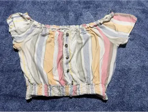 Aeropostale Women's Striped Off-Shoulder Crop Top XL thumbnail 2