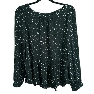 Maeve Anthropologie Black White Cheyenne Peplum polka dot Blouse Size medium top thumbnail 3