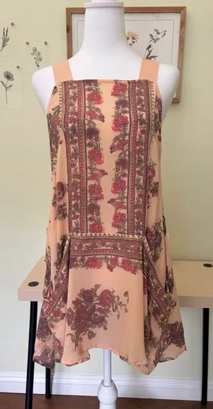 Free People Paradise Song Mini Dress Boho Floral Swing Dress Tunic Size XS thumbnail 1