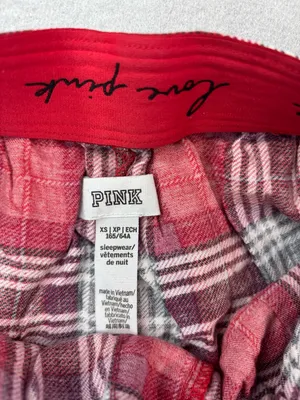 PINK Victoria's Secret XS Spellout Red Plaid Boxer Lounge Shorts with Gold Logo thumbnail 5
