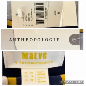 NWT Maeve Anthropologie Womens 6 Pants Wide Leg Navy/Marin Mustard White Striped thumbnail 8
