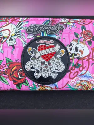 Ed Hardy Pink Tattoo-Print Zip-Around Wristlet Wallet thumbnail 2