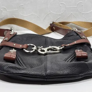 Vintage B Makowsky Pebbled Leather Crossbody Womens Black Bridle Buckle Logo thumbnail 10