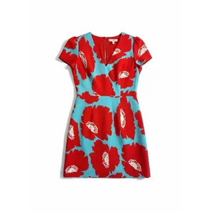 Milly Atalie Floral Print Dress Womens Size 6‎ Blue Red Short Sleeve thumbnail 2