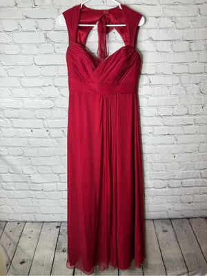 Amsale Elegant Red Halter Maxi Dress - Classic Evening Style size 10 thumbnail 3