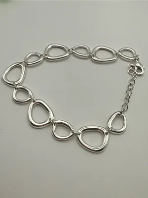 Silver Tone Open Link Statement Necklace – Modern Geometric Design thumbnail 2