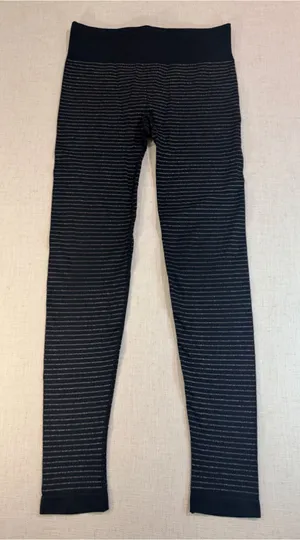 Athleta Women’s Seamless Striped Tight Leggings Black Silver Shimmer Small thumbnail 1