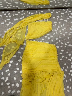 Amazon Yellow maxi dress cutout mesh ruched gown slit strapless neckscarf wedding guest thumbnail 4