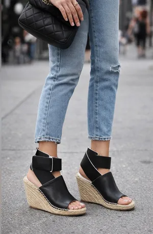 Celine Black and Tan Wedge Espadrille Sandals thumbnail 1