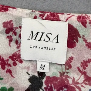MISA Los Angeles Floral Smocked Peplum Top Pink‎ White V-Neck Long Sleeve Medium thumbnail 2
