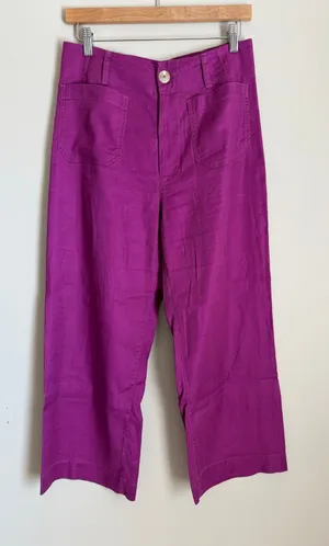 Anthropologie Maeve The Colette Pants Women 6 Magenta Linen Wide Leg Cropped thumbnail 1