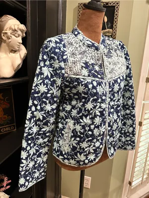 Anthropologie Leifsdottir Blue Floral Quilted Boho Jacket – Size 8 thumbnail 5