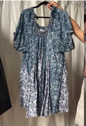 free people 100% cotton blue jet set mini dress with pockets size M thumbnail 1