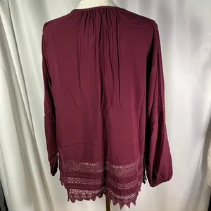 ARIAT Burgundy Long Sleeve Top with Lace Trim‎ Womens Size M thumbnail 10