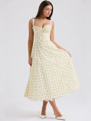 House of CB Rosalee White Vintage Floral Print Cotton Bustier Sundress XS thumbnail 9