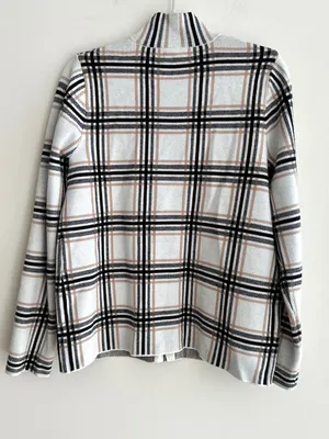 Rachel Zoe Women’s Plaid Sweater Jacket, Black/White/Tan, Fall Outerwear, Large thumbnail 11