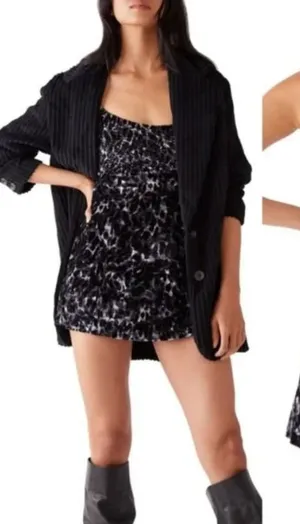Free People‎ Virgo Moon Velvet Slip Minidress Gray Black Leopard Size Medium thumbnail 1