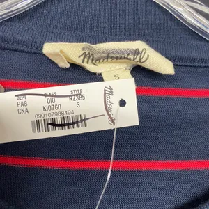 Madewell Top Womens Small Striped Drawstring Hem Long Sleeve Tee Navy Red NZ385 thumbnail 3