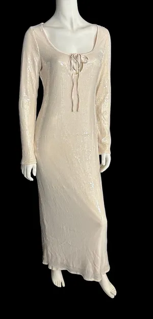 ASOS The Frolic exclusive sequin tie front bodycon maxi dress Beige Size 6 NWT thumbnail 1