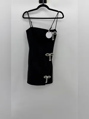 MORE TO COME Marie Mini Dress in Black Rhinestone Bows thumbnail 4