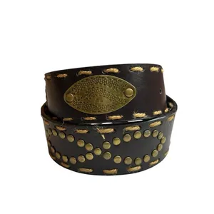 Western Cowgirl Grunge Black Infinity Stud Belt 36" Rope Stitch Hem S/M NWT thumbnail 6