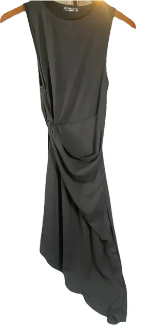 Bershka Black Asymmetric Dress Small Midi Elegant Cut Out Whimsy‎ Goth Sexy thumbnail 1