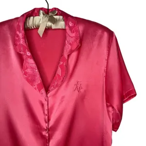 Vintage Victoria's Secret 80s Gold Label Button Satin Pajama Sleep Shirt Petite‎ thumbnail 3