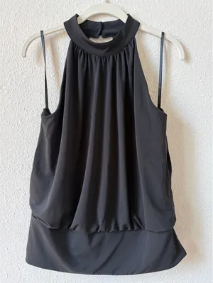Boston Proper Halter Banded Bottom Mock Neck Knit Top Black Size Medium Goth thumbnail 1