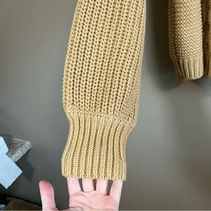 Free People Women’s Dream Cable Knit Tan‎ Sweater Oversized Small thumbnail 7