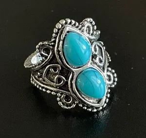 Turquoise stone silver ring size 5 thumbnail 6